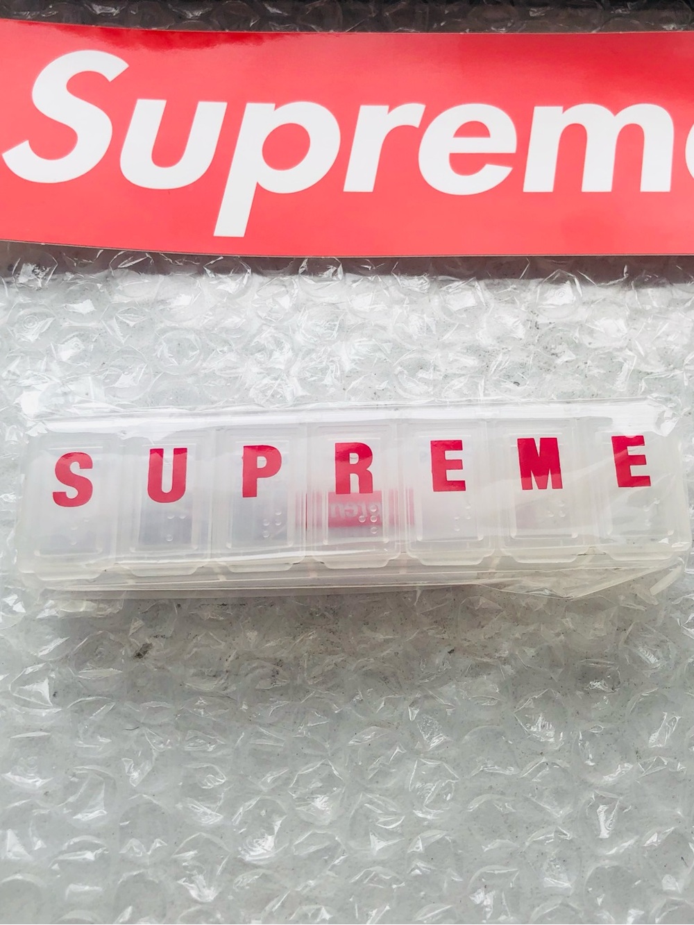 Supreme Clear Pill Box with Red Logo